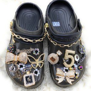 MIDNIGHT BLACK TRANSLUCENT WITH CHARMS CUSTOMIZED CLOGS